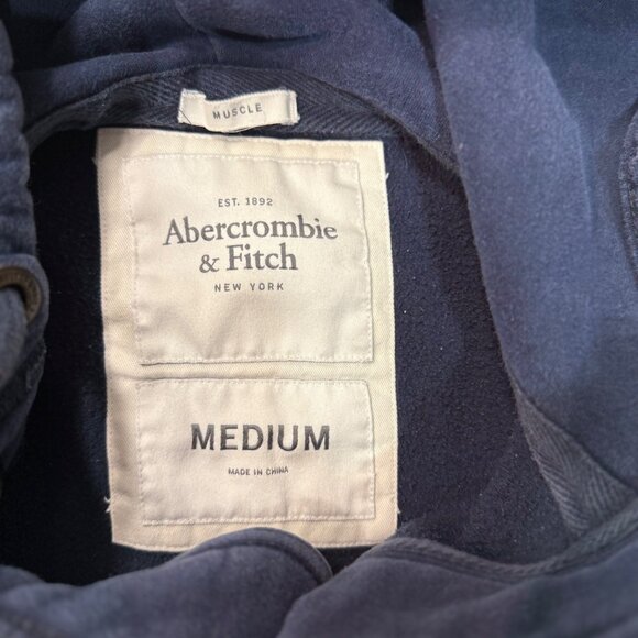 ABERCROMBIE & FITCH Hough Peak Muscle Blue Distressed Hoodie Sweater Mens Sz M - Picture 8 of 11